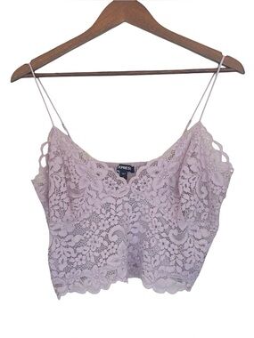 Express Women's Lavender Purple Floral Lace Smocked Back Crop Cami‎ Top Large
